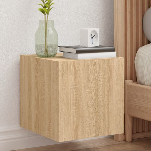 vidaXL Vegghengt TV-benk med LED sonoma eik 30,5x35x30 cm