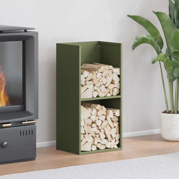 vidaXL Vedstativ olivengr&oslash;nn 40x30x80 cm kaldvalset st&aring;l