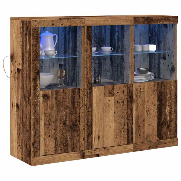 vidaXL LED sideboard 3 pcs Gammelt tre 123 x 37 x 100 cm