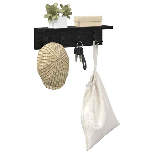 vidaXL Vegghengt kleshenger med hylle Svart eik 40 x 10.5 x 10.5 cm