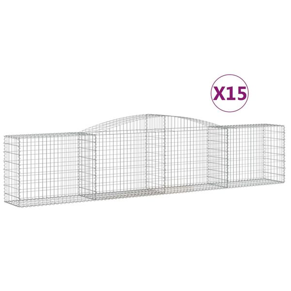 vidaXL Gabionkurver buede 15 stk 400x50x80/100 cm galvanisert jern