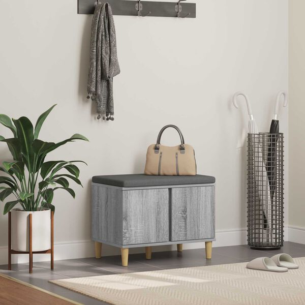 vidaXL Gangbenk med pute med lagring Gr&aring; Sonoma 60 x 38 x 46 cm