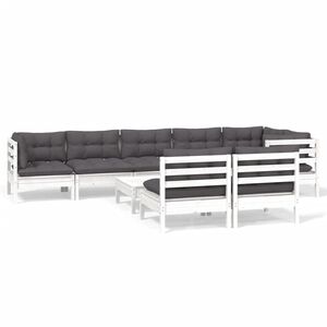 vidaXL Hagesofagruppe med puter 9 deler hvit heltre furu