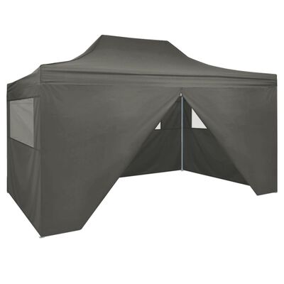 vidaXL Sammenleggbart telt popup med 4 sidevegger 3x4,5 m antrasitt