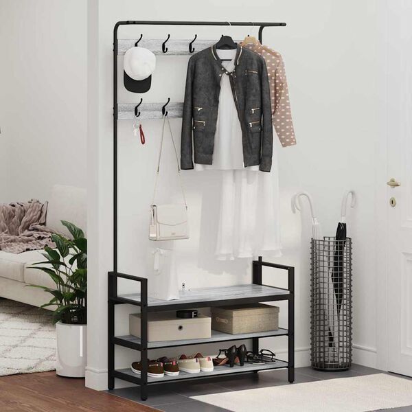 vidaXL Kleshenger med hylle Gr&aring; Sonoma 95 x 34 x 184 cm Konstruert tre