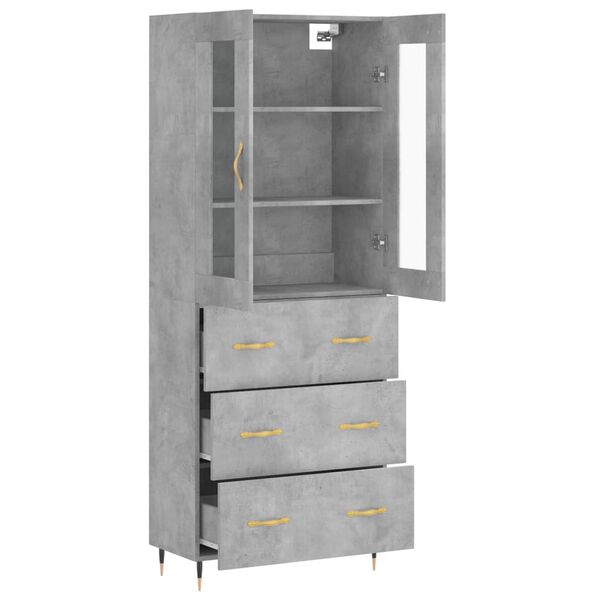 vidaXL Highboard betonggr&aring; 69,5x34x180 cm konstruert tre