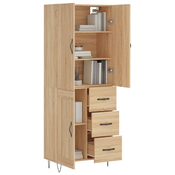 vidaXL Highboard sonoma eik 69,5x34x180 cm konstruert tre