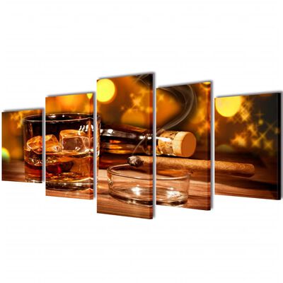 Kanvas Flerdelt Veggdekorasjon Whiskey og Sigar 100 x 50 cm