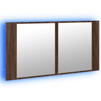 vidaXL LED-speilskap til baderom brun eik 90x12x45 cm akryl