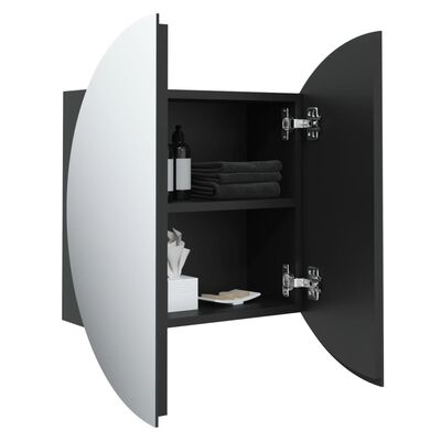 vidaXL Baderomsskap med rundt speil og LED svart 47x47x17,5 cm