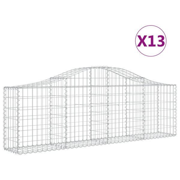 vidaXL Gabionkurver buede 13 stk 200x30x60/80 cm galvanisert jern
