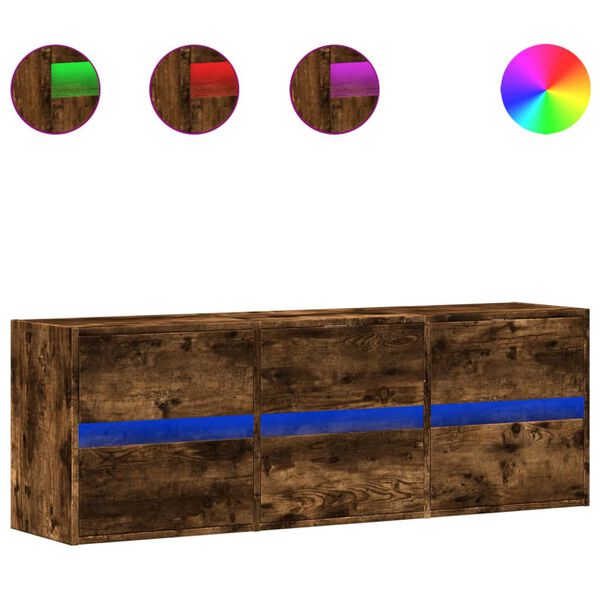 vidaXL Vegghengt TV-benk med LED røkt eik 130x31x45 cm