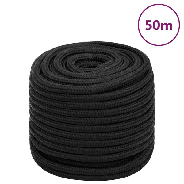 vidaXL Båttau helsvart 18 mm 50 m polypropylen