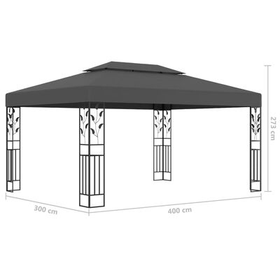 vidaXL Paviljong med dobbelt tak og LED-lysslynge 3x4 m antrasitt