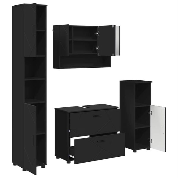 vidaXL Baderomsinnredningssett 4 pcs Svart Ingeni&oslash;rtre og metall