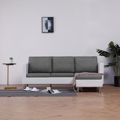 vidaXL 3-seters sofa med puter hvit kunstskinn