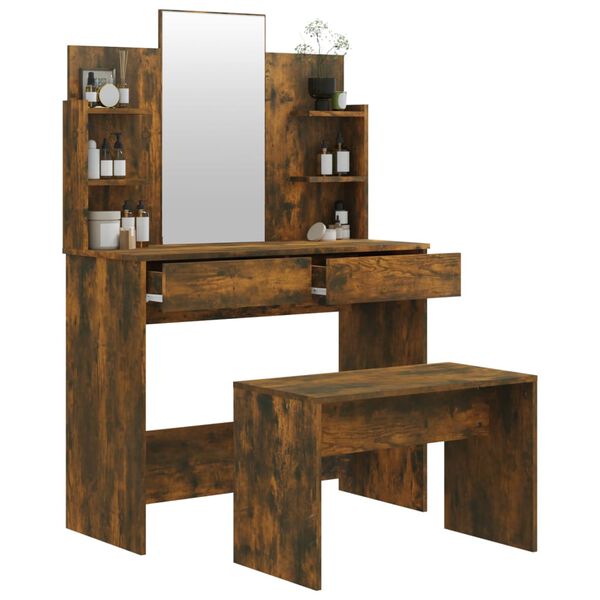 vidaXL Sminkebordsett r&oslash;kt eik 96x40x142 cm