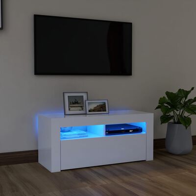 vidaXL TV-benk med LED-lys hvit 90x35x40 cm