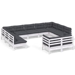 vidaXL Hagesofagruppe med puter 11 deler hvit heltre furu