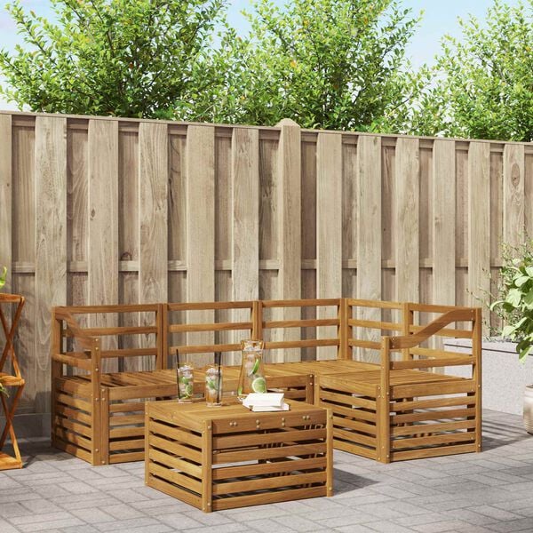 vidaXL Utend&oslash;rs sofa-sett 5 pcs Naturlig Solid akasietre