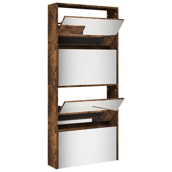 vidaXL Skoskap med speil 4 lag r&oslash;kt eik 63x17x134 cm