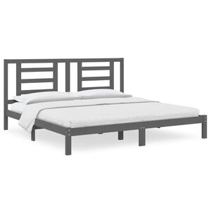 vidaXL Sengeramme gr&aring; heltre furu 200x200 cm