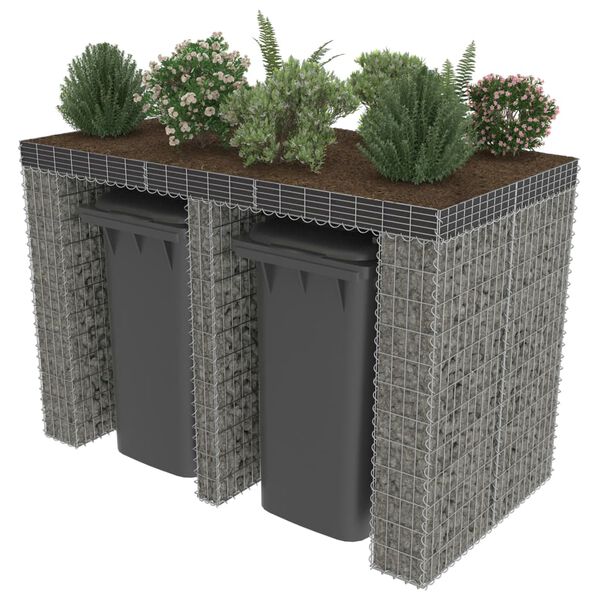 vidaXL Gabion for søppeldunkskur galvanisert stål 190x100x130 cm