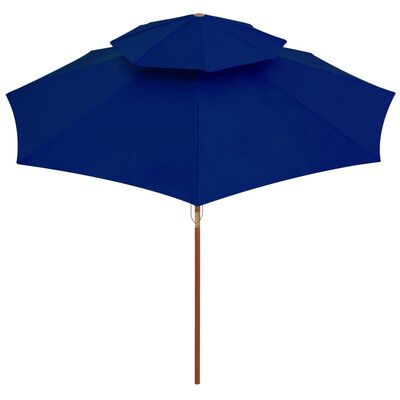 vidaXL Dobbel parasoll med trestang 270 cm blå