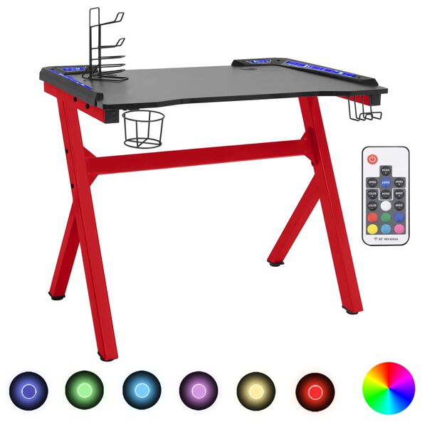 vidaXL Gamingbord med LED og Y-formede ben svart og r&oslash;d 110x60x75 cm