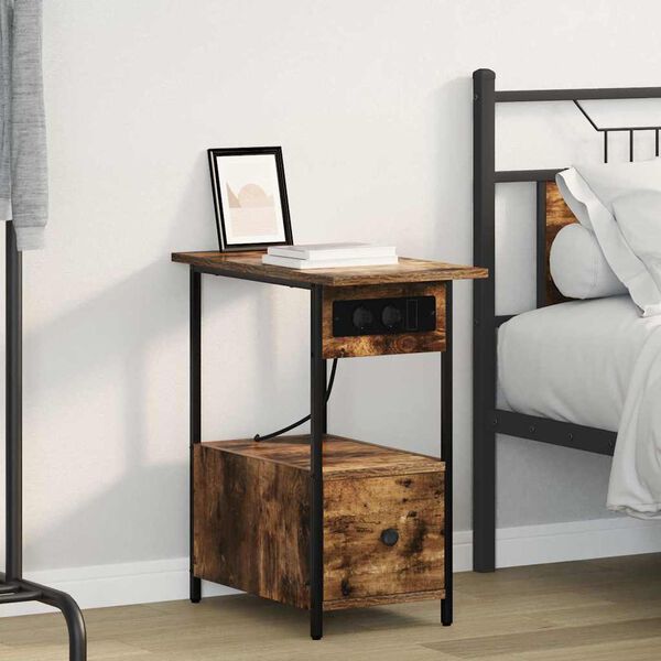 vidaXL Nattbordskap med skuff R&oslash;kt eik 60 x 30 x 61 cm Konstruert tre