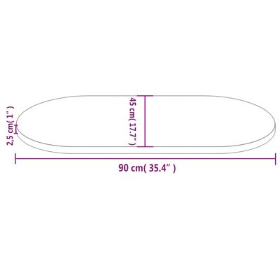 vidaXL Bordplate hvit 90x45x2,5 cm heltre furu oval