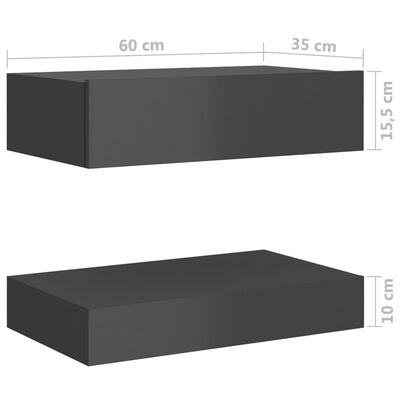 vidaXL Nattbord høyglans grå 60x35 cm sponplate