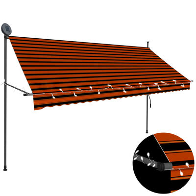 vidaXL Manuell uttrekkbar markise med LED 300 cm oransje og brun