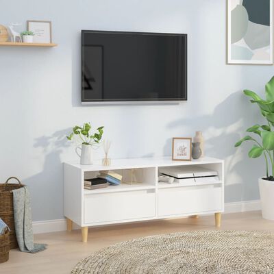 vidaXL TV-benk høyglans hvit 100x34,5x44,5 cm konstruert tre