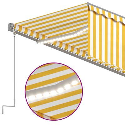 vidaXL Manuell uttrekkbar markise med rullegardin og LED 6x3m gul/hvit