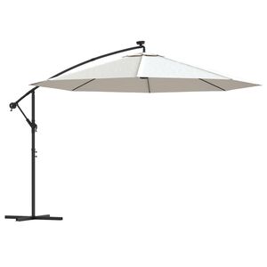 vidaXL Hengende hageparasoll med LED-lys og metallstang 350 cm sand