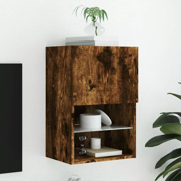 vidaXL TV-benk med LED-lys røkt eik 40,5x30x60 cm