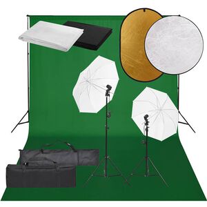 vidaXL Fotostudiosett med lyssett, bakgrunn og reflektor