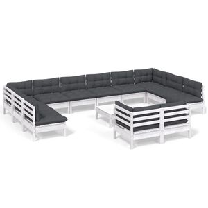 vidaXL Hagesofagruppe med puter hvit 13 deler furu
