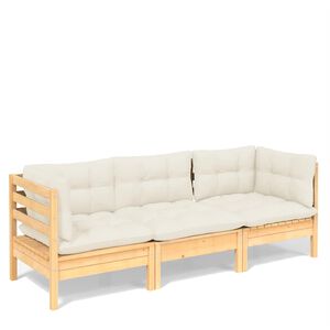 vidaXL 3-seters hagesofa med kremhvite puter heltre furu