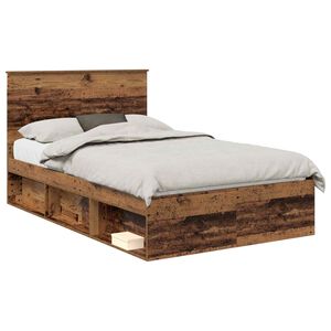 vidaXL Sengestamme med skuff Gammelt tre 135 x 190 cm Massiv furu