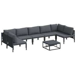 vidaXL Hagesofa Set med pute 8 pcs Svart St&aring;l