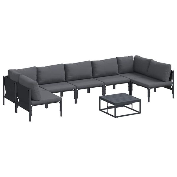 vidaXL Hagesofa Set med pute 8 pcs Svart St&aring;l
