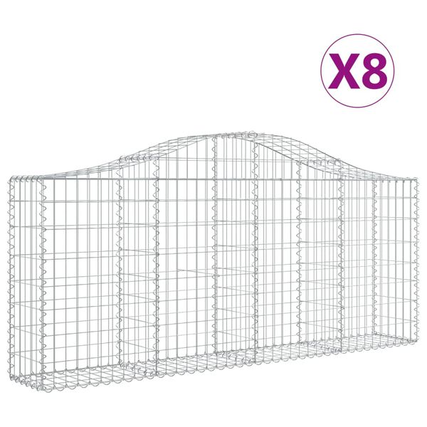 vidaXL Gabionkurver buede 8 stk 200x30x80/100 cm galvanisert jern