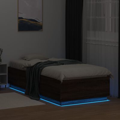 vidaXL Sengeramme med LED-lys brun eik 100x200 cm konstruert tre