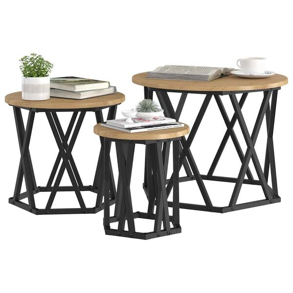 vidaXL Nesting Sidebord 3 pcs Artisan Eik Konstruksjonsvirke og stål