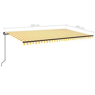 vidaXL Manuell uttrekkbar markise med LED 500x300 cm gul og hvit