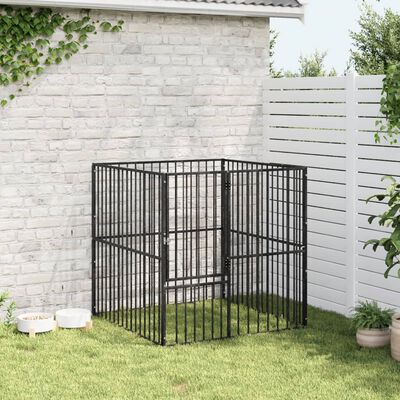 vidaXL Lekegrind for hunder 4 paneler svart galvanisert stål