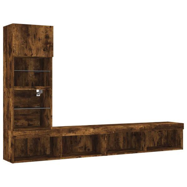 vidaXL Vegghengte TV-enheter 4 deler r&oslash;kt eik konstruert tre