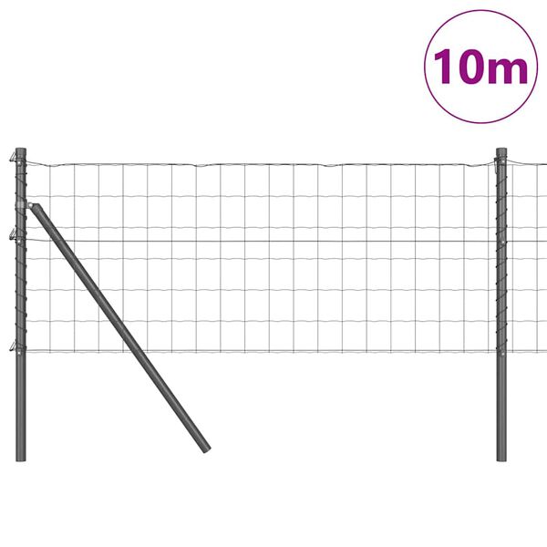 vidaXL Gjerde med stolpe Gr&aring; 0,8 x 10 m St&aring;l og PVC